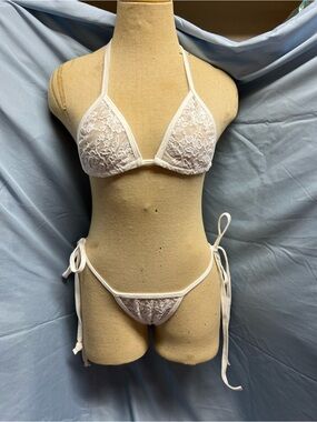 White Lace Triangle Bikini Set - Women Intimates & Sleepwear